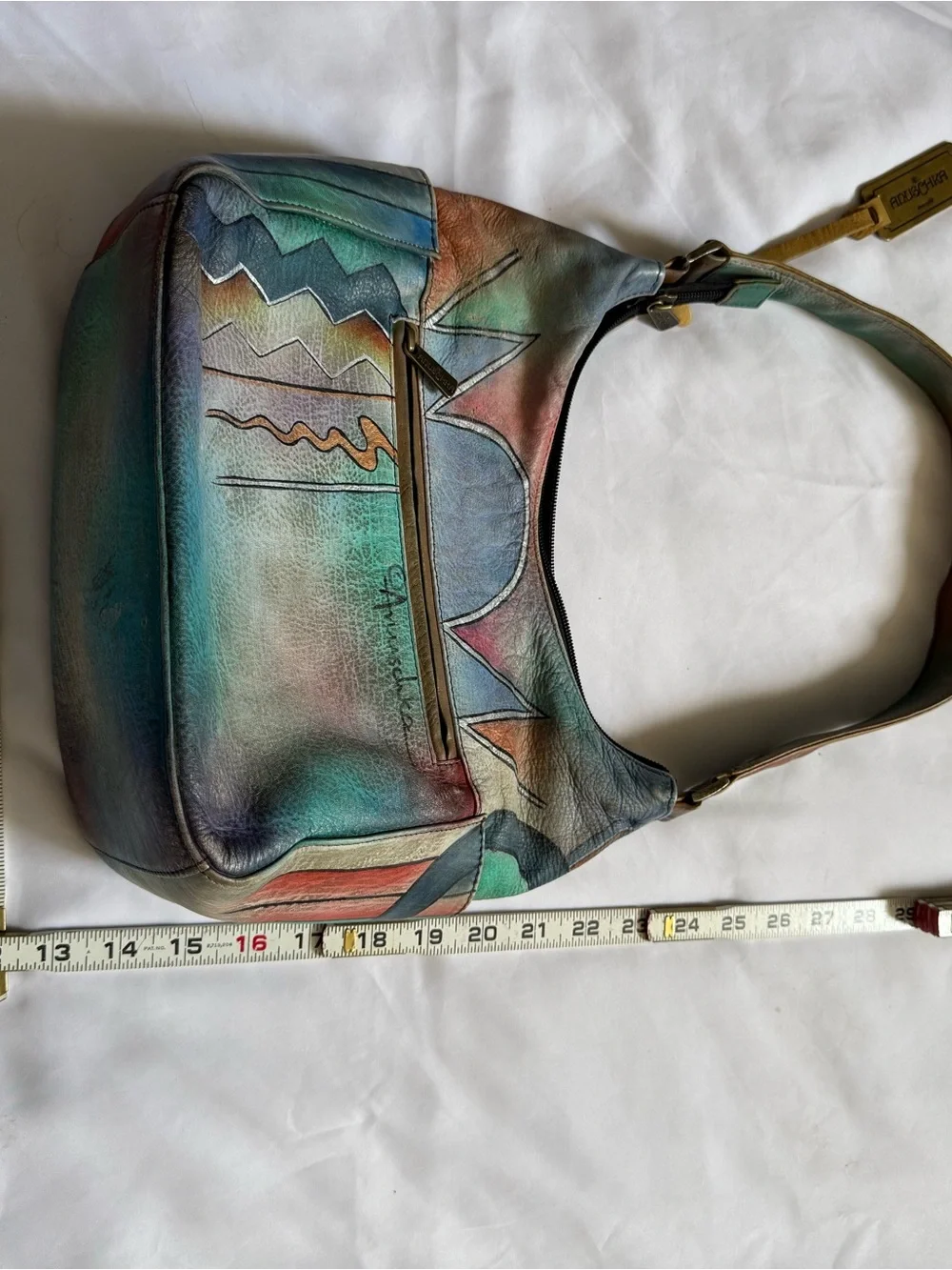 Anuschka Hand-Painted Genuine Leather Hobo Bag Abstract Art Shoulder Purse